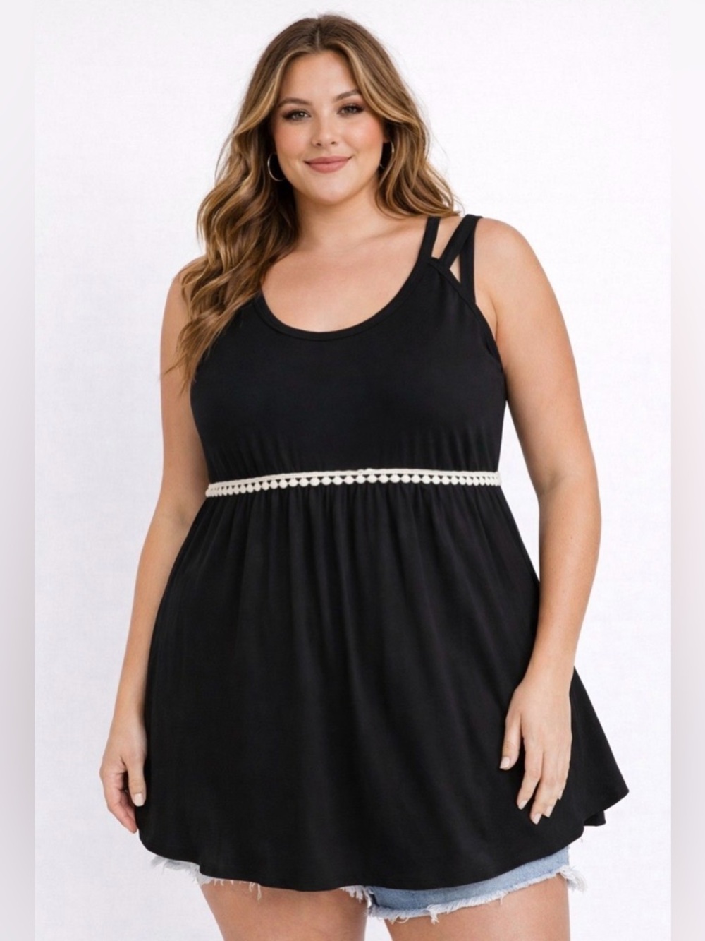 HEIMISH USA Black Swing Tank with Cream Waist Trim